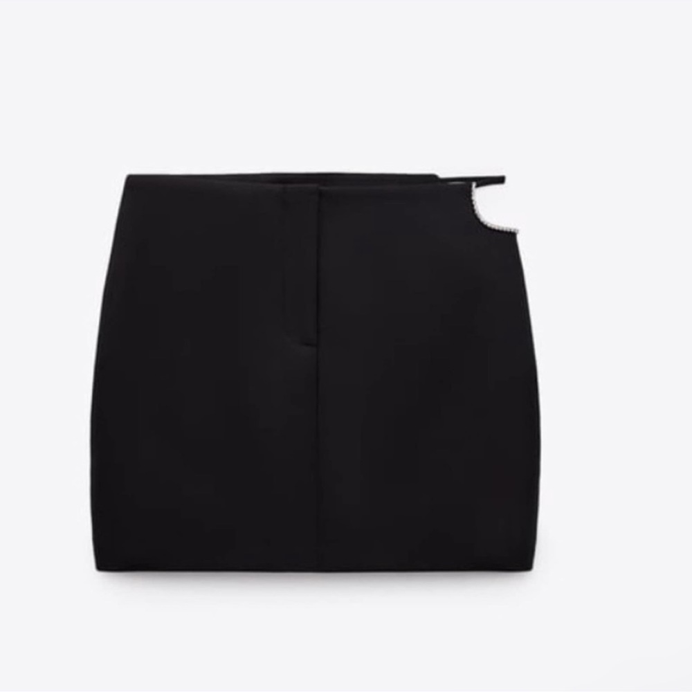 Zara black side cut off reinstones mini skirt - Picture 3 of 5